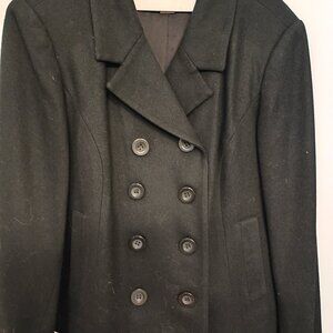 Vintage Black Wool Size 16 Wool Double-Breast Blazer